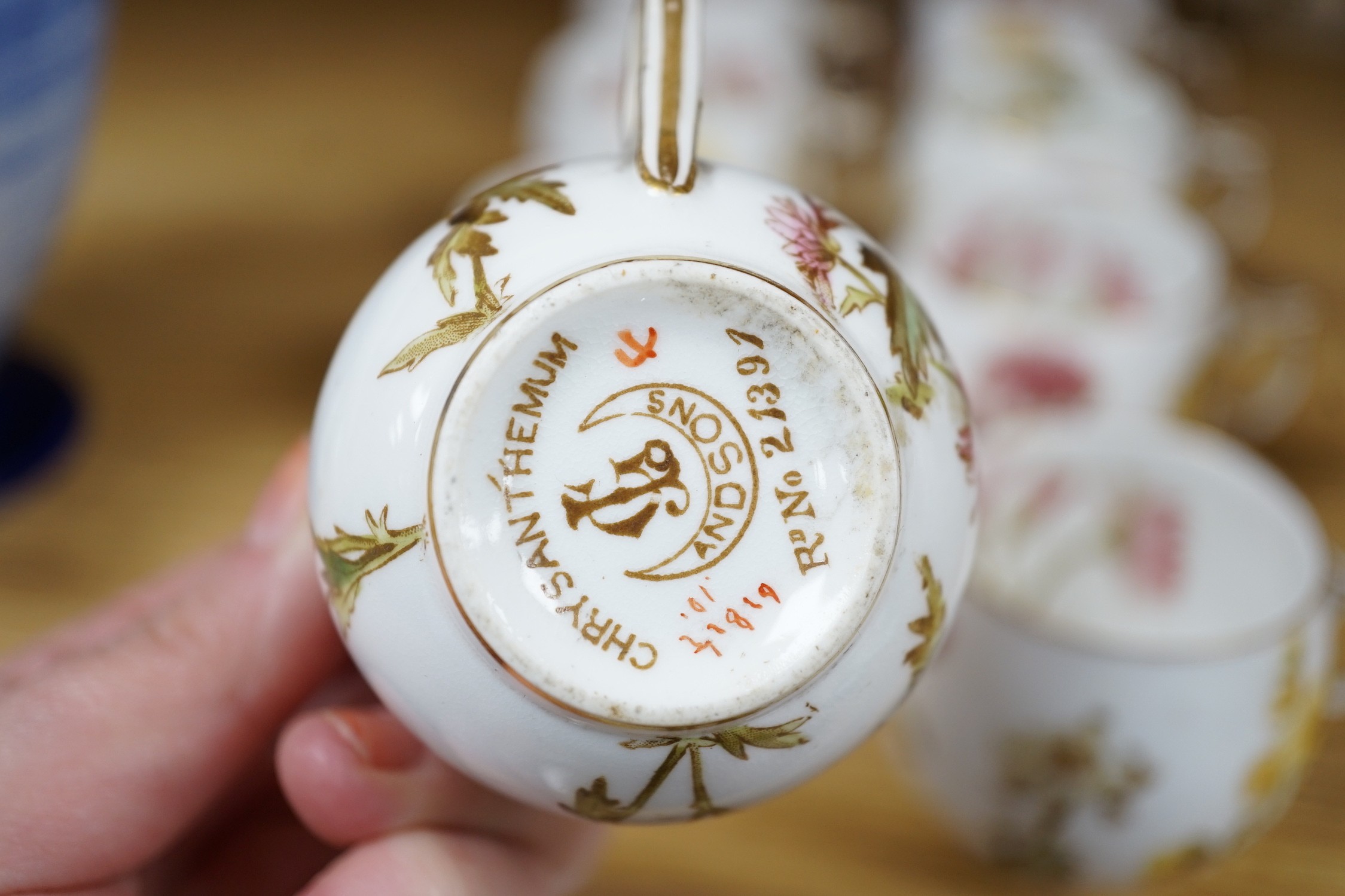 A selection of George Jones and Sons ‘Chrysanthemum’ wares, together with George Jones and Sons crescent China wares